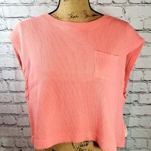 Kendall & Kylie Pink Muscle Tee Sleeveless Crop Waffle Weave Size L EUC
